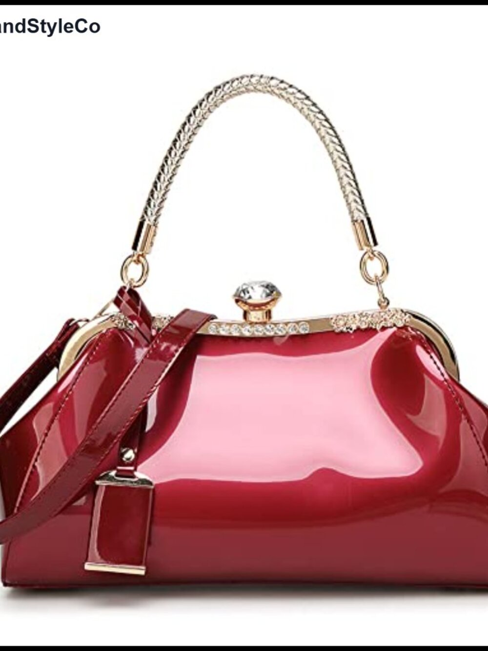 Patent Leather Top Handle Satchel Bag with Crystal Buckle Evening Tote Shoulder